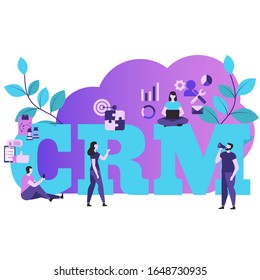 Concepto de gestión de relaciones con el cliente con caracteres. Ilustración vectorial.