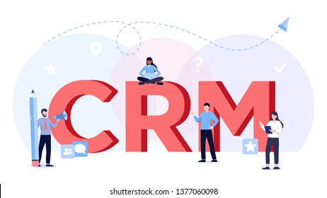 Customer relationship management concept. CRM vector illustration, incoming marketing idea. Business people connecting via computer.