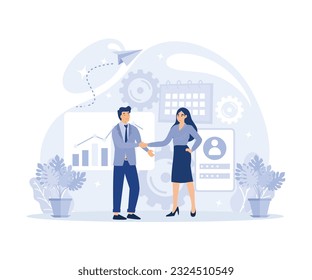 Customer relationship management concept,  CRM system, company  relationship, sales data access,  flat vector modern illustration