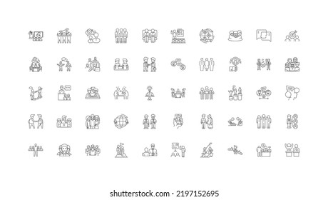 Customer relationship management concept illustration, linear icons, line signs set, vector collection