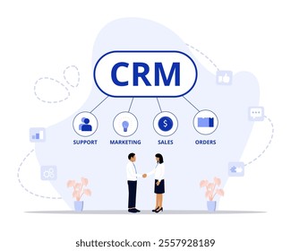 customer relationship management concept illustration. Suitable for landing page, ui, web, App intro card, editorial, flyer, and banner.