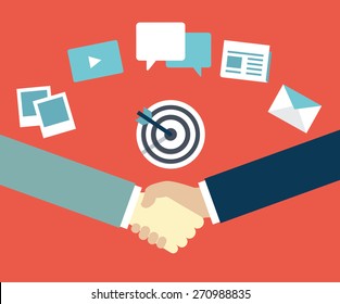 Customer Relationship Management. Content Marketing As Mean Of  Interaction Between Provider And Customer - Vector Illustration