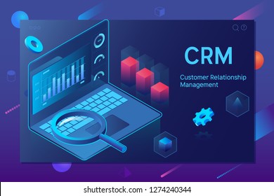 Customer Relationship Management CRM Concept. Outbound Marketing Vector Business In Isometric Design