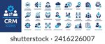 Customer relationship management CRM icon set. Containing marketing, data, report, strategy, manager, audience and more. Solid vector icons collection.