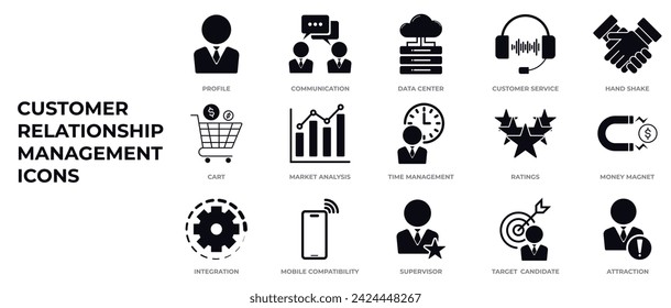 Customer relationship management or CRM icon collection for business, marketing, web sites, apps and UI