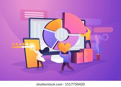Customer Relationship Management Flat Vector Illustration. Business Reputation Review, Audience Opinion, Social Media Feedback Concept. PR Team Analyzing Internet Survey Results Cartoon Characters