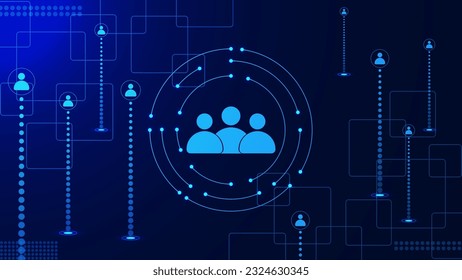 Customer relationship management and global network connection. Digital communication technology concept background with people icons. Vector illustration.