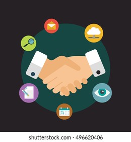 Customer Relationship Management, Hand shake vector illustration