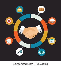 Customer Relationship Management, Hand shake vector illustration