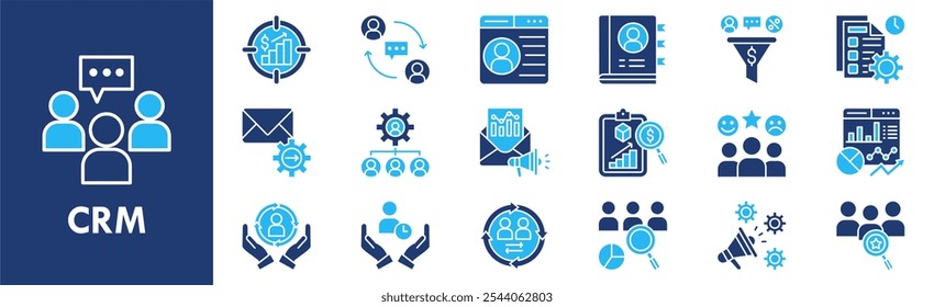 Conjunto de coleta de ícone do Customer Relationship Management. Contendo negócios de design, clientes, crm, gerenciamento, marketing, comunicação