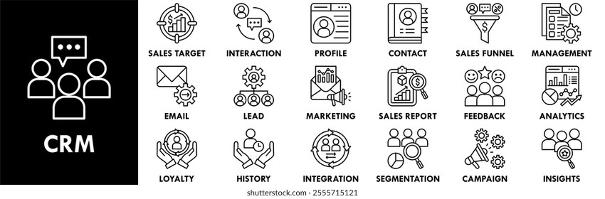 Customer Relationship Management icon collection set. Containing design business, customer, crm, management, marketing, communication