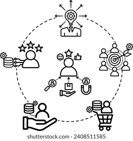 signo de vector crm del icono de administración de relaciones con el cliente