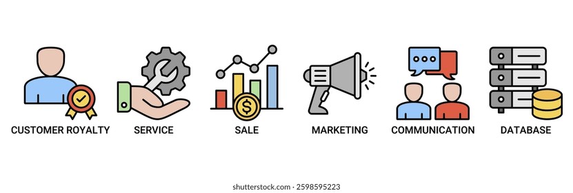 Customer relationship management icon set. Vector illustration concept with icon outline color symbol background.