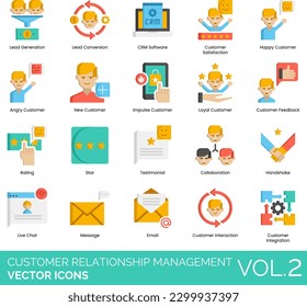 Customer Relationship Management Icons including CRM, Customer, Relations, Service, Increase, Sales, Decrease, Funnel, Marketing, Communication, Database, Customer, Support, Strategy, Automation
