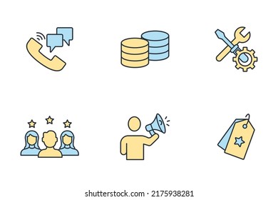 Iconos de administración de relaciones con el cliente establecidos. Símbolo del paquete de gestión de relaciones con el cliente para elementos vectores de web infográfica