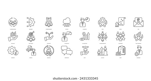 Customer relationship management icons set. Set of editable stroke icons.Vector set of Customer relationship management