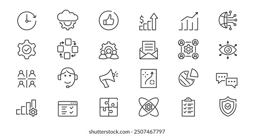 Customer Relationship Management icons set. Service, customers,  communication, marketing, database. Vector.