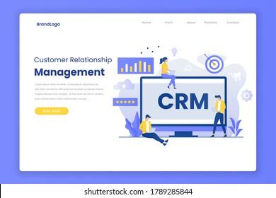 Customer relationship management landing page template. Illustration for websites, landing pages, mobile applications, posters and banners.