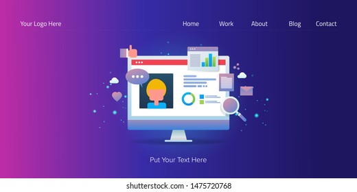 Customer relationship management software - CRM system, Customer profile database, flat design vector banner
