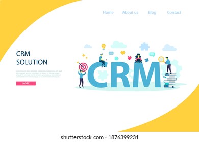 Konzept-Hintergrund des Kundenbeziehungsmanagementsystems CRM Software-Lösung für die Landung Seite, Banner Vektorvorlage. Kundenservice und Workflow-Organisation und Optimierungsschnittstelle