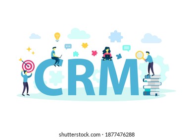 Fondo del concepto del sistema de gestión de relaciones con el cliente. Solución de software CRM para página de inicio, plantilla de vector de banner. Interfaz de optimización y organización de flujo de trabajo y servicio al cliente