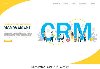 Customer relationship management vector website template, web page and landing page design for website and mobile site development. Inbound marketing, crm concepts.