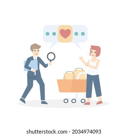 Gestión de las relaciones con el cliente, CRM, estrategia para interacciones con el cliente, Excelente servicio al cliente, encuesta de satisfacción y retroalimentación, experiencia positiva con el producto y el servicio, ilustración de vector.