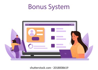 Customer relationship online service or platform. Commercial program for client retention. PR campaign for customer loyalty. Bonus system. Flat vector illustration