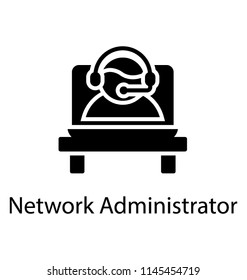 A customer representative avatar with microphone on laptop screen showing Customer center icon