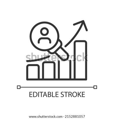 Customer research pixel perfect linear icon. Consumer behavior analysis. Identifying preferences. Thin line illustration. Contour symbol. Vector outline drawing. Editable stroke. Arial font used