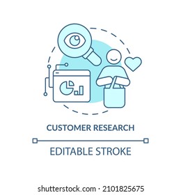 Customer research turquoise concept icon. Smart grids marketing abstract idea thin line illustration. Isolated outline drawing. Editable stroke. Roboto-Medium, Myriad Pro-Bold fonts used