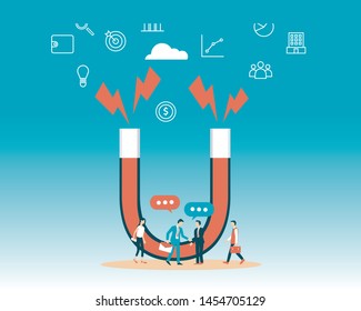 Customer retention, attract customers, customer support and service flat vector banner with icons