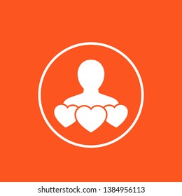 customer retention, client satisfaction icon with hearts, vector