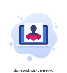 retención del cliente, icono de satisfacción del cliente con portátil