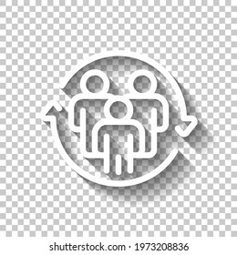 Customer retention, client support, business icon. White linear icon with editable stroke and shadow on transparent background