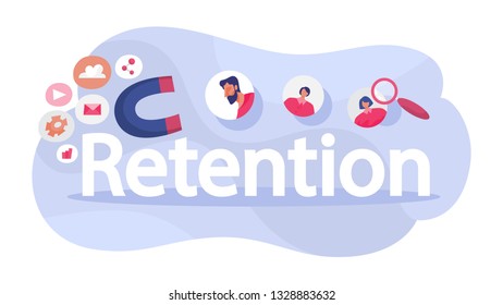 Concepto de retención del Cliente. Atraer a la audiencia como estrategia de marketing. Aumento del tráfico. Ilustración plana de Vector aislado