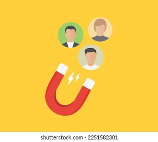 Customer retention concept. Attracting new client, business development. Marketing strategy, traffic magnet, strategy of customers attraction and inbound marketing  vector design and illustration. svg