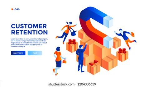 Customer retention concept background. Isometric illustration of customer retention vector concept background for web design