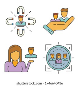 Juego de iconos de retención del cliente. Conjunto de esquemas de iconos vectoriales de retención de clientes para diseño web aislados en fondo blanco