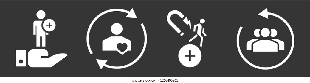 Customer retention icon set. Simple set of customer retention vector icons for web design on gray background