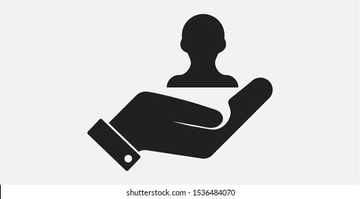 Customer retention icon, vector illustration. Customer care service. Filled vector icon. Customer with hand icon
