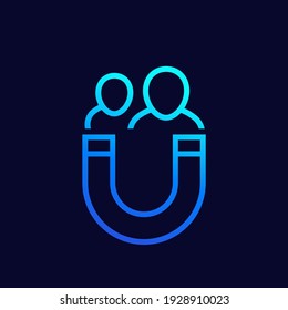 customer retention line vector icon with a magnet