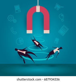 Customer retention or loyalty isometric vector concept illustration. Client care or satisfaction metaphor. Magnet attract potential buyers. Business marketing idea.