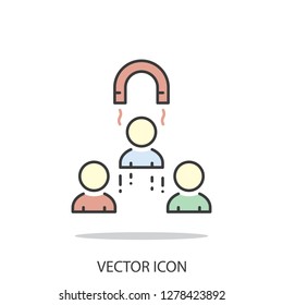 customer retention with magnet icon, line sign - vector illustration eps10