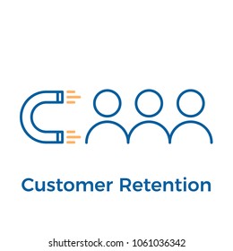 Customer Retention With Magnet And People Design. Vector Icon Illustration. Digital Inbound Marketing.