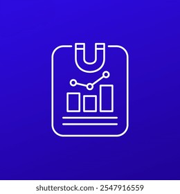 customer retention metrics icon with magnet and report, line vector design