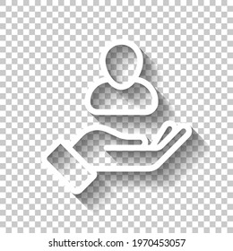 Customer retention, patient assistance, focus on service, business icon. White linear icon with editable stroke and shadow on transparent background