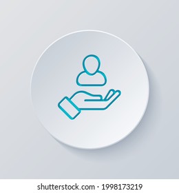 Customer retention, patient assistance, focus on service, business icon. Cut circle with gray and blue layers. Paper style