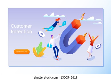 Customer retention, customer support and service 3d isometric vector illustration
