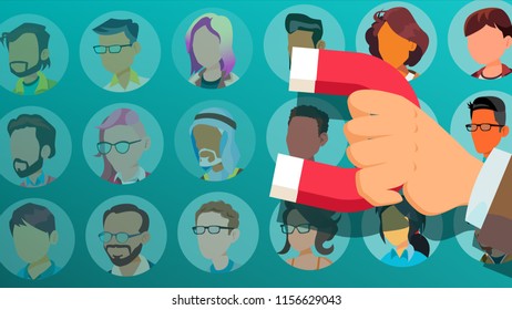Customer Retention Vector. Businessman Hand With Giant Magnet. Relationship, Marketing Segmentation. Returning Client. Customer Loyalty, Support. Flat Cartoon Illustration
